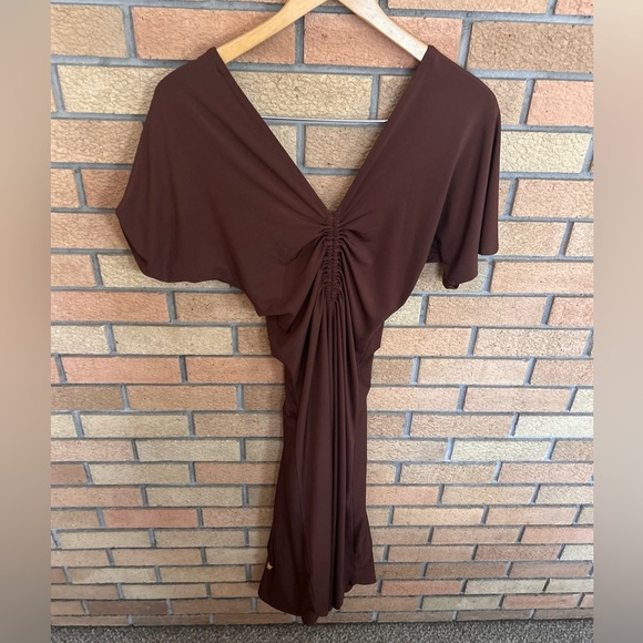 House of Harlow 1960 Draped Ruched Brown Slip Dress Beaded Detail Size Small - Picture 4 of 5